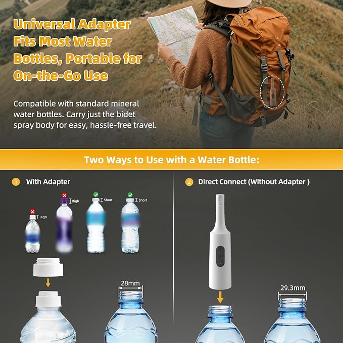 Hibbent 2 Pack Portable Bidet for Travel, High Pressure Electric Handheld Bidet Sprayer, 350-550ML Expandable Bottle for Personal Hygiene, USB-C Rechargeable Waterproof Sprayer for Women & Men, White