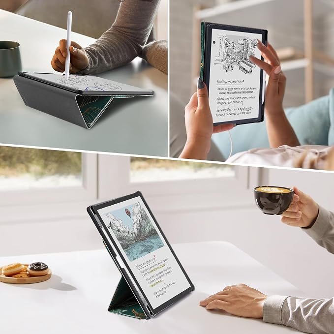 CoBak Case for 11" Kindle Scribe 3rd Generation 2025, Kindle Scribe Colorsoft with Two Viewing Angles - All New PU Leather Cover with Auto Sleep Wake, Pen Holder. Green Pattern