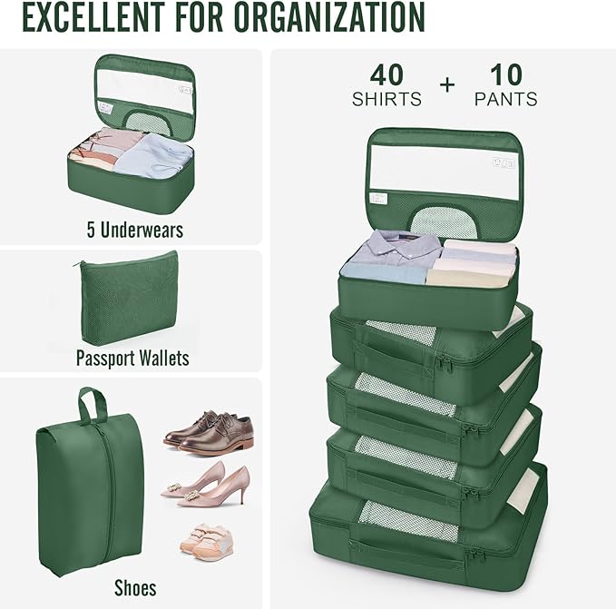 Veken 10 Set Packing Cubes for Travel Essentials, Suitcase Organizer Bags in 4 Sizes, Carry-On Luggage Accessories with Large Laundry Bag & Passport Holder, Must-Have for Airplane, Road Trip & Camping