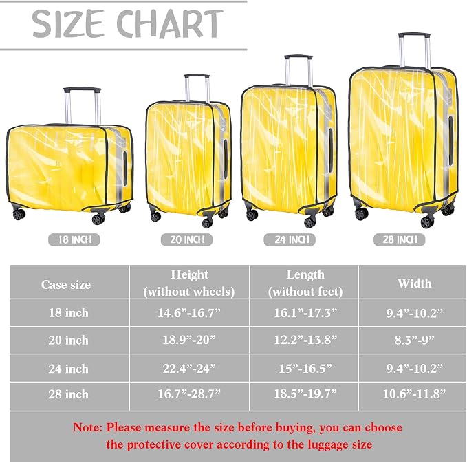 Reginary 8 Pieces Clear Luggage Cover PVC Waterproof Suitcase Cover Protector for Luggage Spinner Wheels Suitcase(18 Inches, 20 Inches, 24 Inches, 28 Inches)