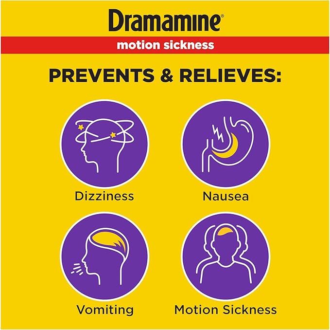 Dramamine Non-Drowsy, Motion Sickness Relief, Made with Natural Ginger, 18 Count & Motion Sickness Relief Less Drowsey Formula, 8 Count