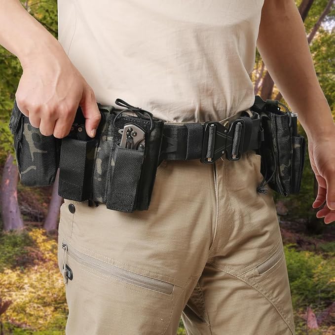 BOMTURN Battle Belt Tactical Belt with Accessories: Duty Belts Law Enforcement Combat Airsoft Police Belt with Pouches 7pcs