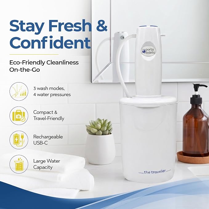 The Traveler Portable Travel Bidet | Mounts to Any Toilet | Compact Hygiene Kit for Hotels, Cruises &