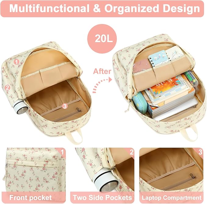 Bluboon School Backpack for Teen Girls Bookbags Elementary High School Corduroy Laptop Bags Women Travel Daypacks