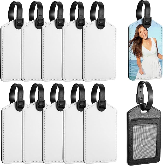 Hillban Sublimation Luggage Tags White Heat Transfer PU Leather Name Tag Blank Suitcase Label Travel Business ID Card Holder for DIY Travel Suitcase Sports Bag Label Gift Craft Rectangle(10 Pcs)