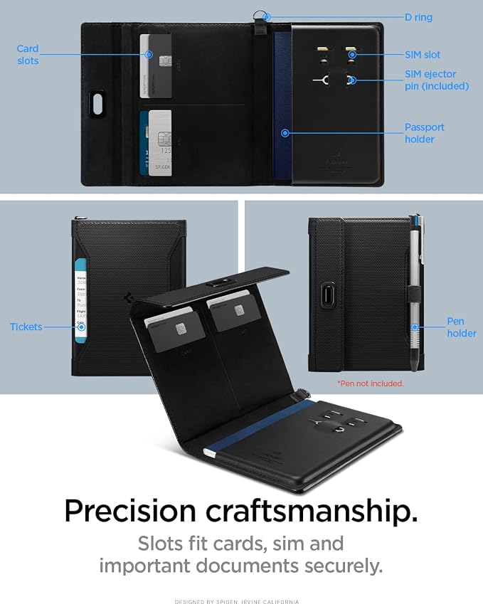 Spigen Life for Passport Card Cover Holder with RFID Blocking Technology Wallet Travel Documents Organizer Protector Accessories, SIM Card Pin Included