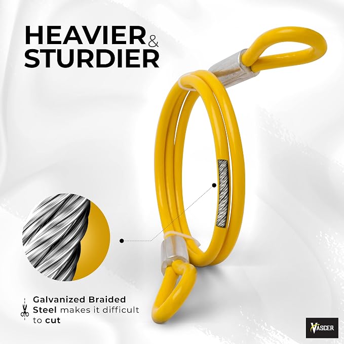 Vascer Commercial Heavy Duty Braided Galvanized Steel Theft Deterrent Security Cable with Looped Ends. (1/2 Inch Thick, 7x19 Construction, 6 Feet)
