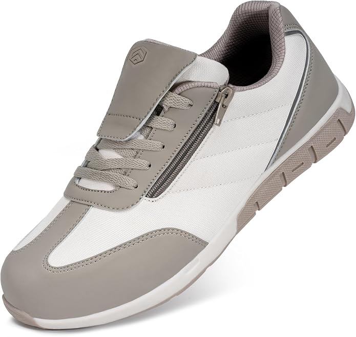 LARNMERN Steel Toe Shoes Men Zipper Safety Work Sneakers | wear-resistant leather, rubber outsole, easy slip on, lightweight and comfortable, reflective, protects shoelaces