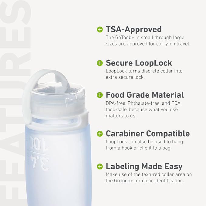 humangear GoToob+ Bottles - Silicone Leak-Proof Travel Tubes for Toiletries, Camping & TSA Carry-On (3-Pack), Small (1.7 fl oz; 53ml), Clear/Green/Blue