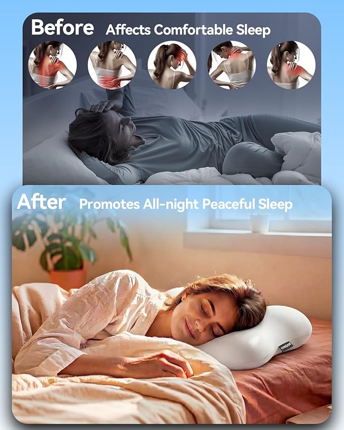Cervical Neck Pillow for Sleeping, Memory Foam Pillows, Pure White | Ergonomic Contour Memory Foam, Neck Pain Relief, Side Back Stomach Sleepers, Cooling Pillowcase, Cloud-Soft Shoulder Support