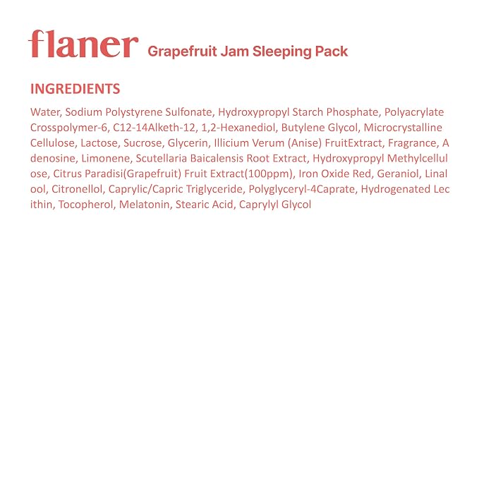flaner Grapefruit Jam Sleeping Mask – Revitalizing Overnight Face Mask, Vitamin C, Melatonin, Adenosine, Night Deep Hydration Care, Natural Ingredients, Korean Skin Care, 2.02 fl. oz.