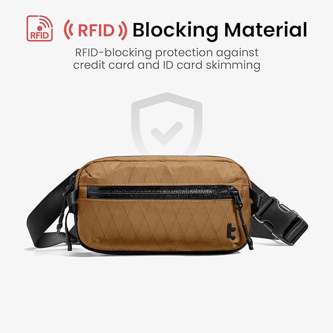 tomtoc 1.5L X-Pac Sling Bag with RFID Blocking, Crossbody Bag Minimalist Chest Shoulder Pack for Men/Women, Water-resistant Lightweight Casual Funny Pack for Travel, Daily Commute