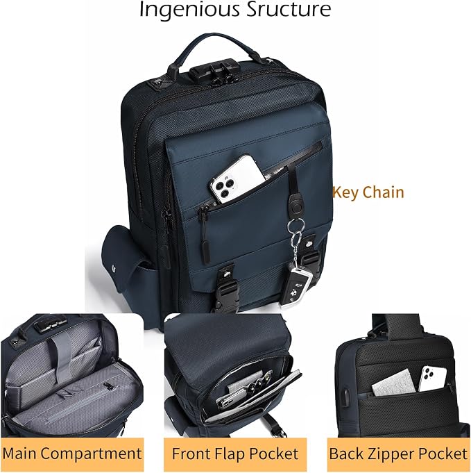 Leaper Anti-Theft Crossbody Sling Bag：one-handed quick-open lock in 3 seconds & hidden zippered pockets for Travel, Work & Daily Commute, DarkGreen