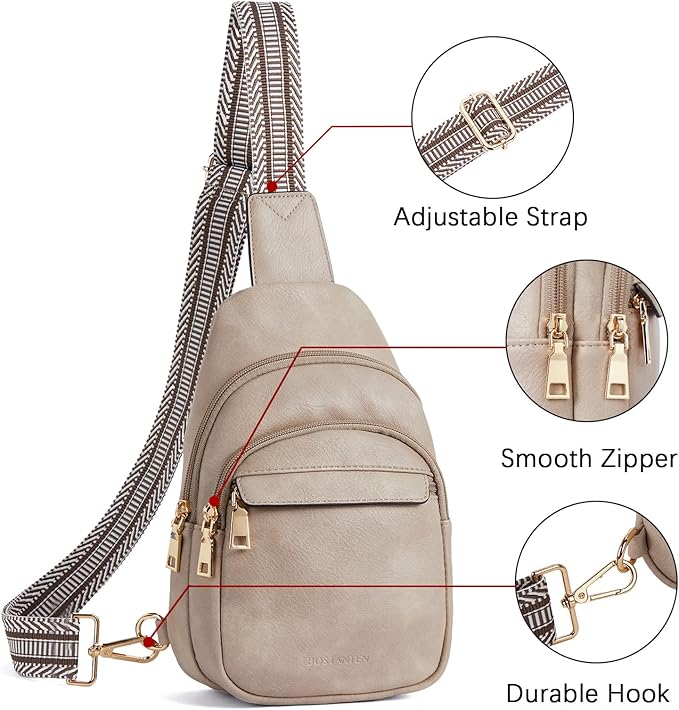 BOSTANTEN Sling Bag for Women Leather Crossbody Bags Fanny Pack Chest Bag for Travel