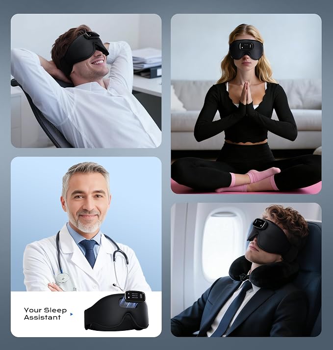 TOPOINT Sleep Mask with Headphones Bluetooth 5.4-3D Zero-Pressure Design Adjustable Sleep Headphones 100% Light Blocking Sleep Headphones with White Noise Sounds Comfortable(Onyx)