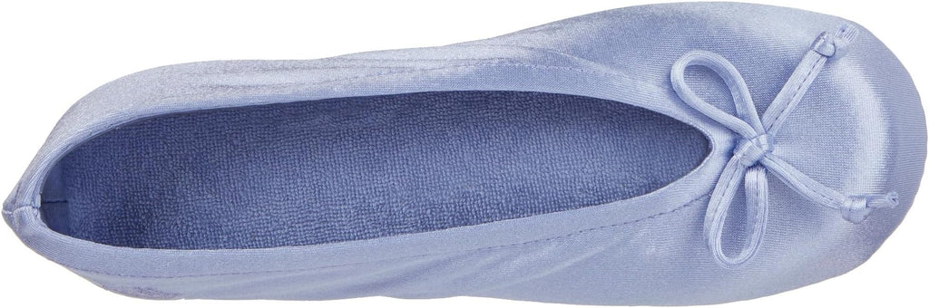 Isotoner Women's Satin Ballerina Slippers with Classic Ribbon Bow and Suede Sole