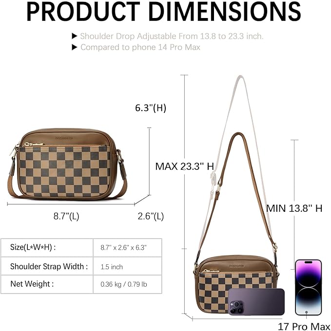BOSTANTEN Quilted Crossbody Bags for Women Vegan Leather Purses Shoulder Handbags with Wide Strap