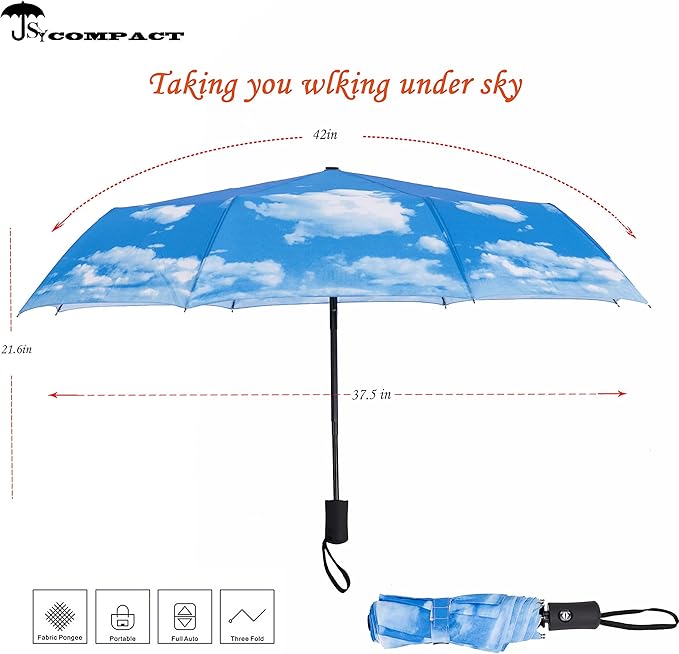 SY COMPACT Travel Umbrella - Windproof Automatic Compact Umbrella for Rain, Lightest 8-Rib, Small, Strong & Portable, Durable Grip, Fits Backpack & Car, Factory Direct (UV Available)