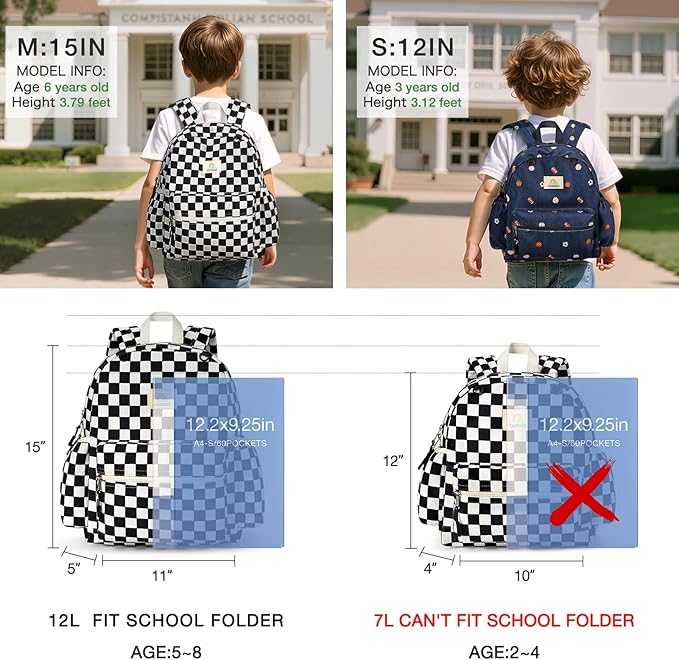 STEAMEDBUN Corduroy Kids Backpack for Girls and Boys 5-8: Boys Backpack for Elementary Kindergarten - 15 inch Cute Backpacks for Kids - Checkered
