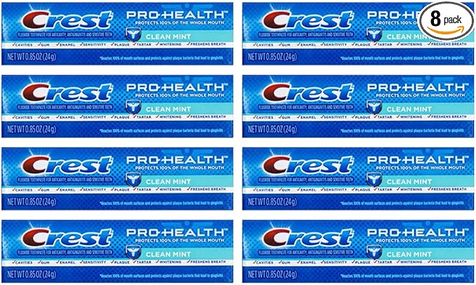 Crest Pro-Health, Clean Mint Toothpaste, Travel Size 0.85 oz (24g) - Pack of 8