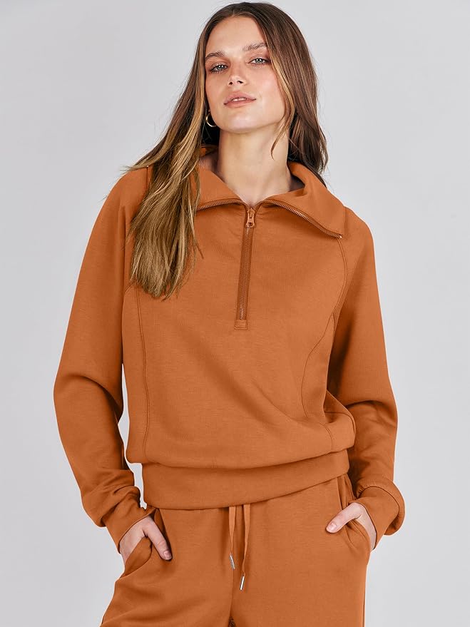 ANRABESS Women’s 2 Piece Outfits Half Zip Sweatshirt & Wide Leg Pants Airport Travel Lounge Matching Sets Sweatsuits Clothing