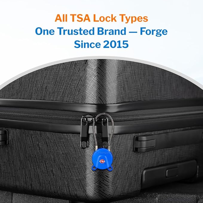 Forge TSA Approved Luggage Locks Ultra-Secure Dimple Key Cable Locks for Travel with Zinc Alloy Body- 2 Blue Locks