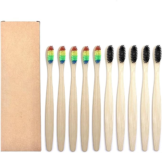 Manual Toothbrush 10PCS Colorful Toothbrush Set Soft Bristle Teeth Whitening Toothbrushes Soft Care Toothbrush(5 Black 5 Rainbow)