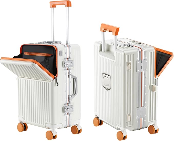 Carry on suitcase Zipperless Luggage,Polycarbonate Aluminum Hard Shell, Expandable Carry-On Suitcase with Spinner Wheels (orange, 20 inch)