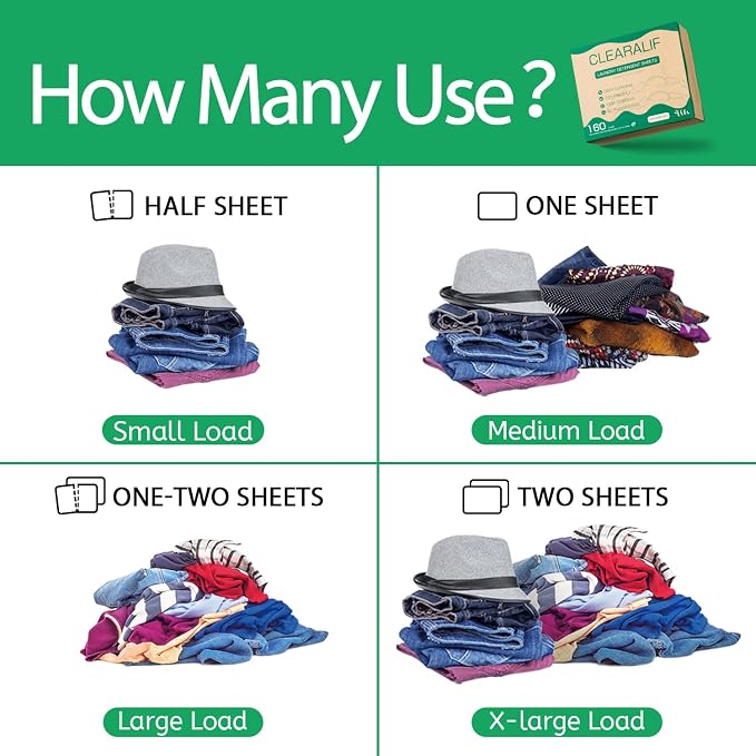 CLEARALIF Laundry Detergent Sheets (480 Loads), Unscented,Great For Travel, Apartments, Dorms, Laundry Detergent Strips Eco Friendly & Hypoallergenic (Pack of 3)