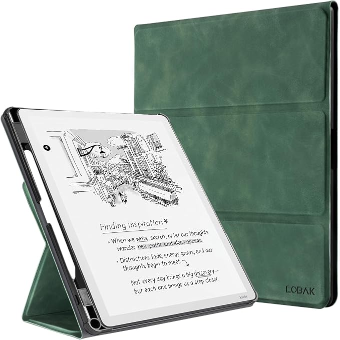 CoBak Case for 11" Kindle Scribe 3rd Generation 2025, Kindle Scribe Colorsoft with Two Viewing Angles - All New PU Leather Cover with Auto Sleep Wake, Pen Holder. Emerald
