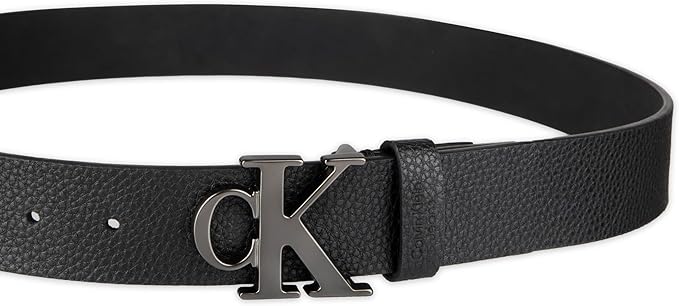 Calvin Klein Men’s CK Monogram Cut Out Buckle Belt – Casual Belt for Jeans & Everyday Wear