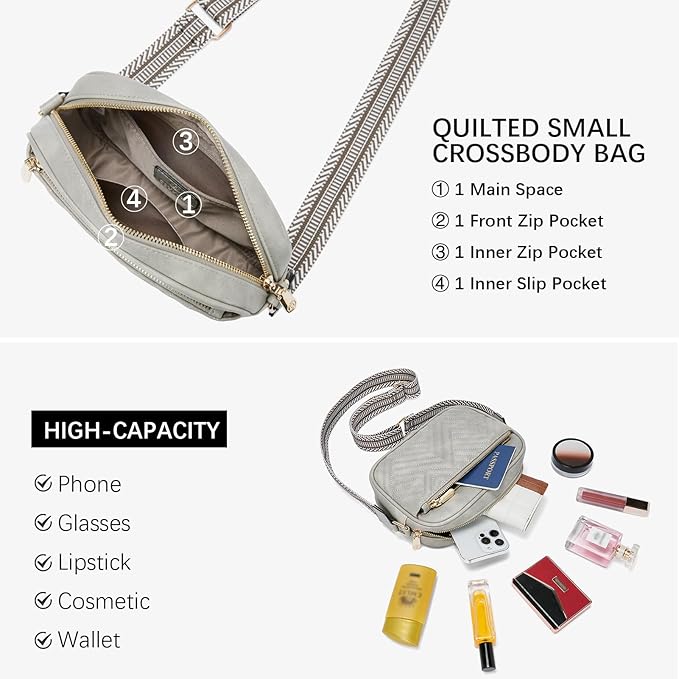 BOSTANTEN Quilted Crossbody Bags for Women Vegan Leather Purses Shoulder Handbags with Wide Strap