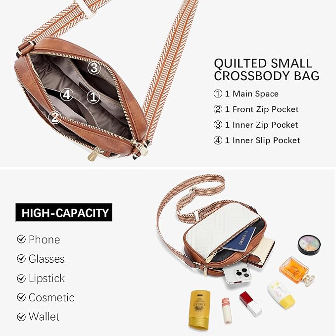 BOSTANTEN Quilted Crossbody Bags for Women Vegan Leather Purses Shoulder Handbags with Wide Strap