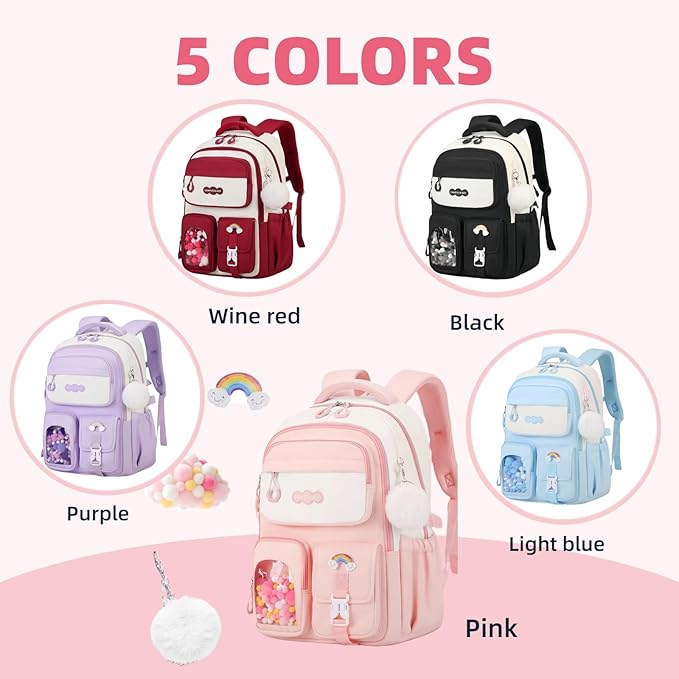 VIDOSCLA Vivid Girls' School Backpack Kids Elementary Schoolbag Primary Backpack with Multi-Pocket Design for 4+ Years Girls