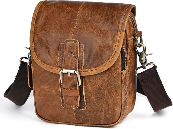 Water Resistant Canvas + Leather Hiking Riding Travel Fanny Waist Pack Small Phone Pouch For Men Women FB811-29 (1168 Brown)