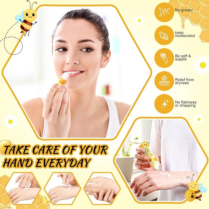 24 Sets Honey Hand Cream and Lip Balm Gift Bee Themed Baby Shower Party Favor for Guest Thank You for Bee-ing Travel Size Hand Lotion and Lip Balm Bulk Honey Baby Shower Birthday Party Supplies