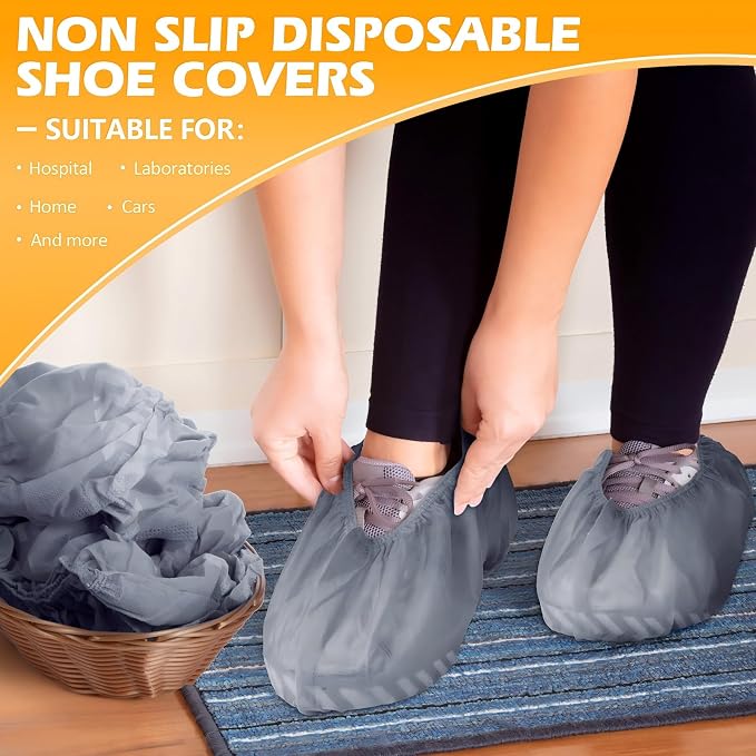 Leumoi 500 Pcs Disposable Boot Covers Bulk Non Slip Disposable Shoe Covers Large Durable Non Woven Shoe Protector for Indoors, Home, Floors and Shoes, One Size Fits Most(Grey)