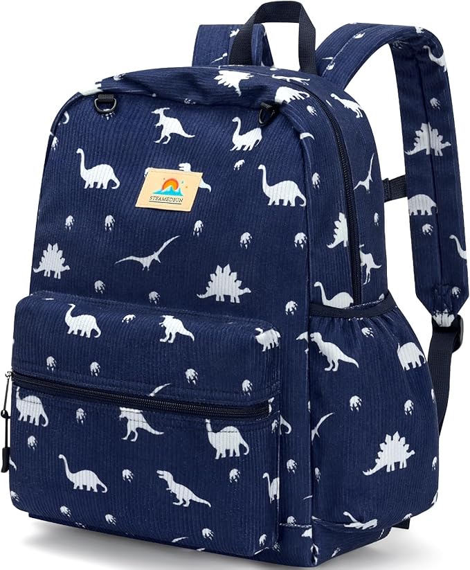 STEAMEDBUN Corduroy Kids Backpack for Boys and Girls 5-8: Boys Backpack for Elementary Kindergarten - 15 inch Cute Backpacks for Kids - Car