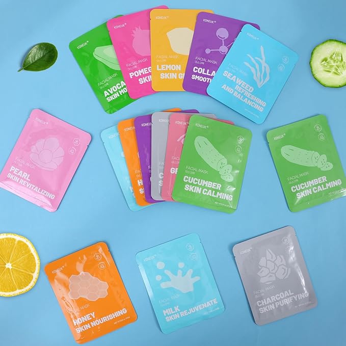 KONEUK 72 Pack Collagen Face Masks Skincare Set for Women, Hydrating & Moisturizing Face Mask for Skin Care, Bulk Sheet Face Masks for All Skin Types, Spa Party Gifts for Women