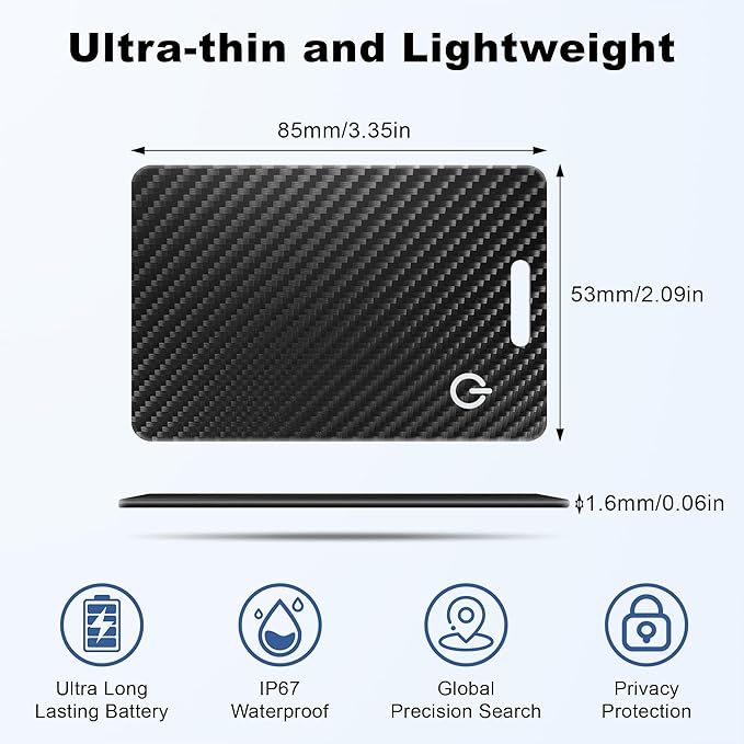 Wallet Tracker Card for Apple Find My (iOS Only), Ultra-Thin Bluetooth Tracker Smart Card Wallet Finder, IP68 Waterproof Slim Item Locator for Wallets, Keys, Passport & Luggage Tags (Jet Black)