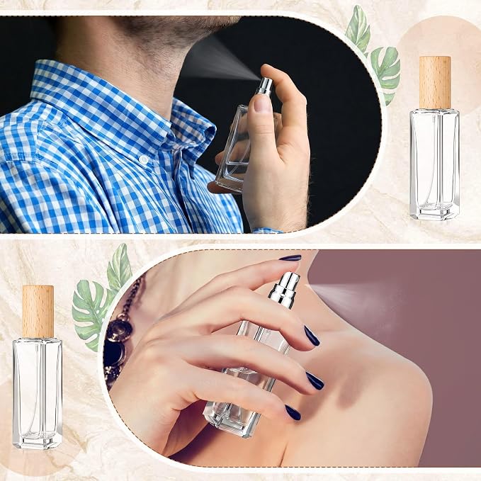 Domensi 20 Pcs 10/15/20/30 ml Perfume Travel Refillable Glass Bottles Spray Bottle Perfume Atomizer for Cologne Dispenser Leak-proof Fragrance Bottles Atomizer Pump Kit (20 ml,Light Wood Color)