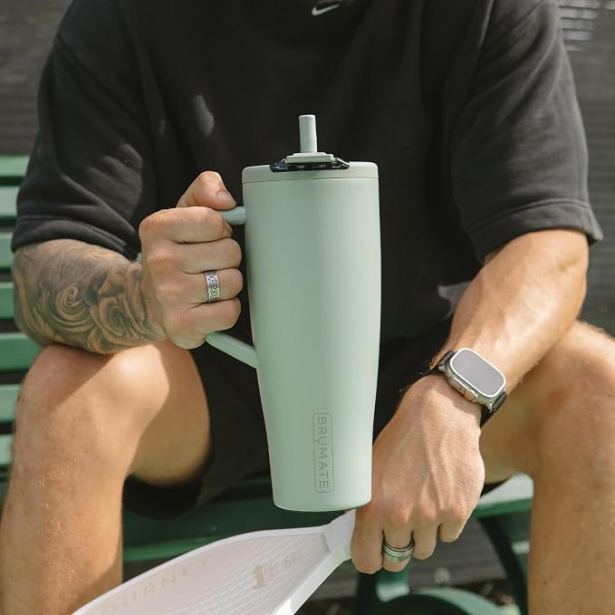 BrüMate Era Flip 40oz Tumbler with 100% Leakproof Covered Straw Lid | Hygienic Covered Straw | Insulated Stainless Steel Water Bottle with Handle | Cup Holder Friendly | BPA-Free (Primrose)