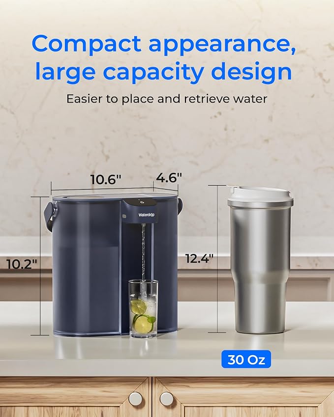 Waterdrop ED02B Compact Electric Water Filter Pitcher, 200-Gallon Rechargeable Instant Powerful Dispenser, NSF/ANSI 42&53&401&372, Reduce PFOA/PFOS, Lead, Chlorine, 14-Cup, NOT Reduce TDS, Blue