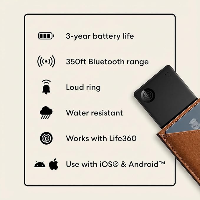 Tile by Life360 Slim - Wallet Finder, Bluetooth Tracker and Item Locator for Luggage Tags, Passports and More. Both iOS and Android Compatible. Phone Finder. 2-Pack (Black)