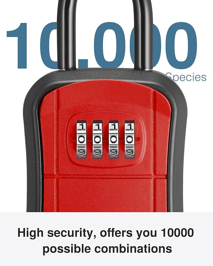 Puroma Key Lock Box, Portable Combination Lockbox Wall-Mounted Key Storage Box for House Keys, Resettable Code Safe Security Lock Box for Home, Office, Apartment Spare Key Storage (1 Pack, Red)