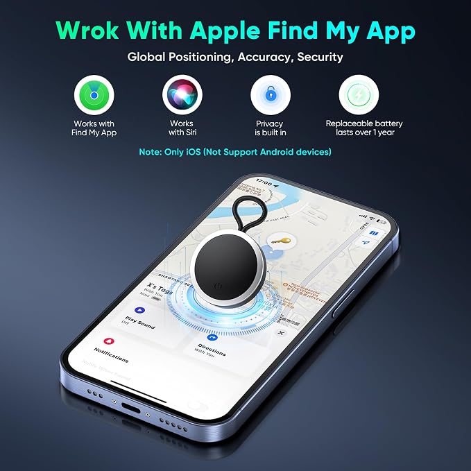 4-Pack Air Tracker Tags Compatible with Apple Find My (iOS Only) Bluetooth Tracker, Smart Keys Finder and Item Locator with Hooks for Wallet Luggage Backpack 2B2W