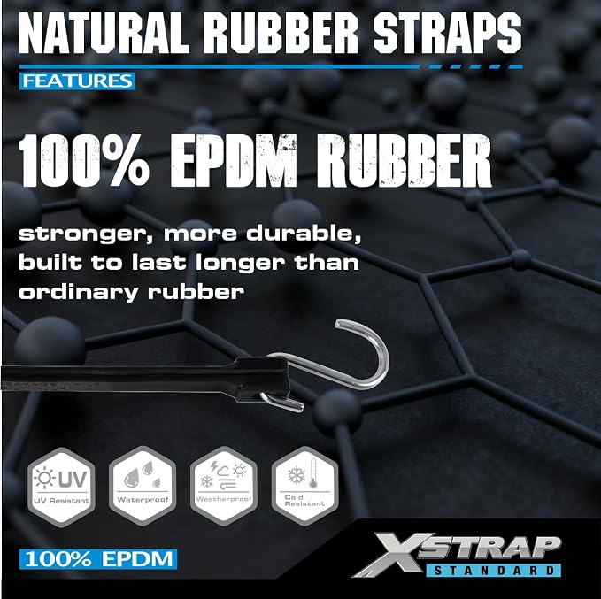 XSTRAP STANDARD 21" 100% EPDM Natural Rubber Tarp Straps, Black Long Bungee Cords with Metal S Hooks Tie Down Straps for Outdoor, Tarp Covers, Canvas Canopies, Motorcycle, and Cargo - 20 Pack