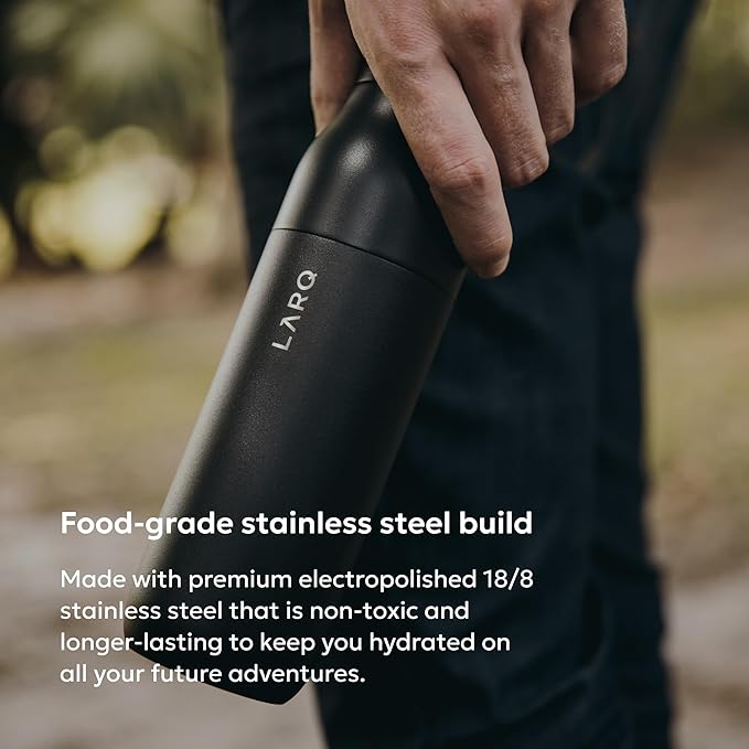 LARQ Twist Top — Reusable Insulated Stainless Steel Water Bottle, Metal Water Bottle for Men, Women, Kids, 100% Leakproof, BPA Free, No Straw — Travel, Gym, Office, School — 25 oz, Obsidian Black