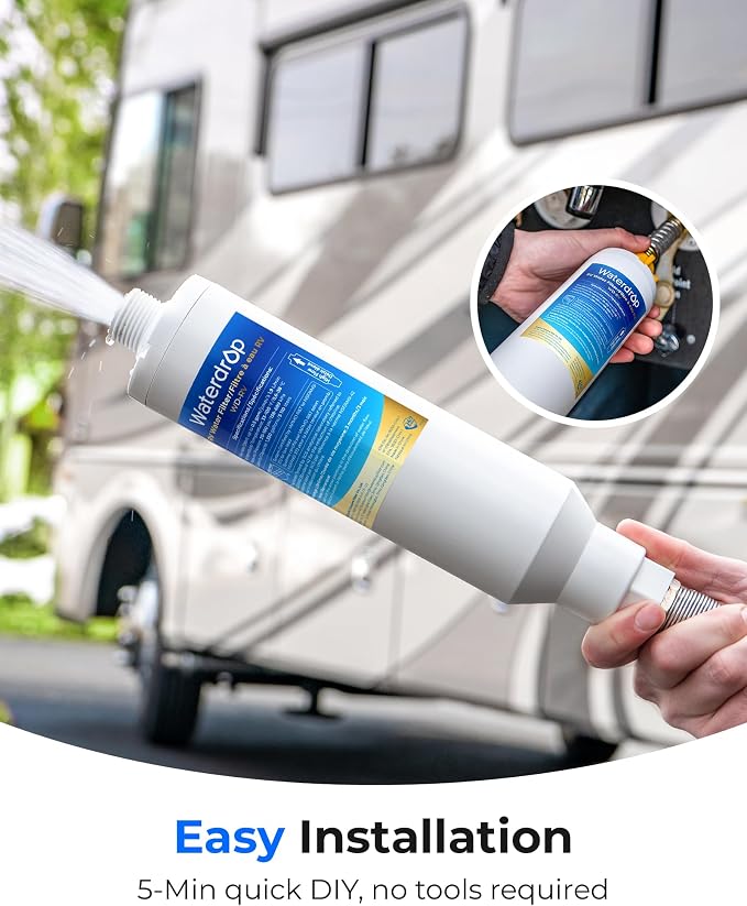 Waterdrop RV Water Filter, NSF Certified, Reduces Chlorine, Bad Taste, Odor, 4 Pack with 2 Flexible Hose Protector