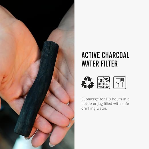 BLACK + BLUM Charcoal Water Filter Sticks | Charcoal Filter Hydration Old Japanese Tradition, Lasting 6 Months Each, Wood Black (4 Piece)